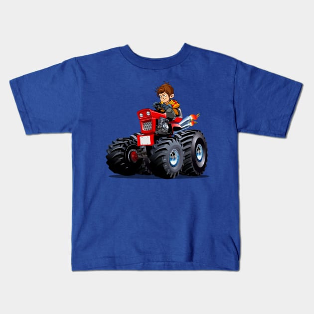 Cartoon Tractor Kids T-Shirt by Mechanik